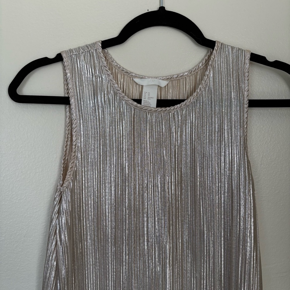 H&M Silver Gold Pleated Sheath Midi Dress | Size XS - Picture 6 of 10